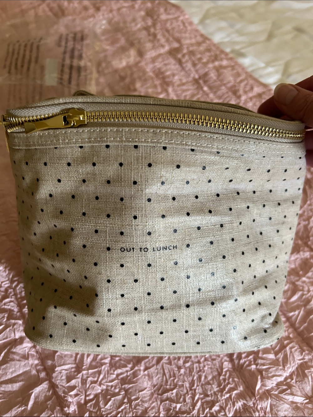 New Kate Spade Cream with Black Polka Dot Lunch Bag w/ Gold Zipper